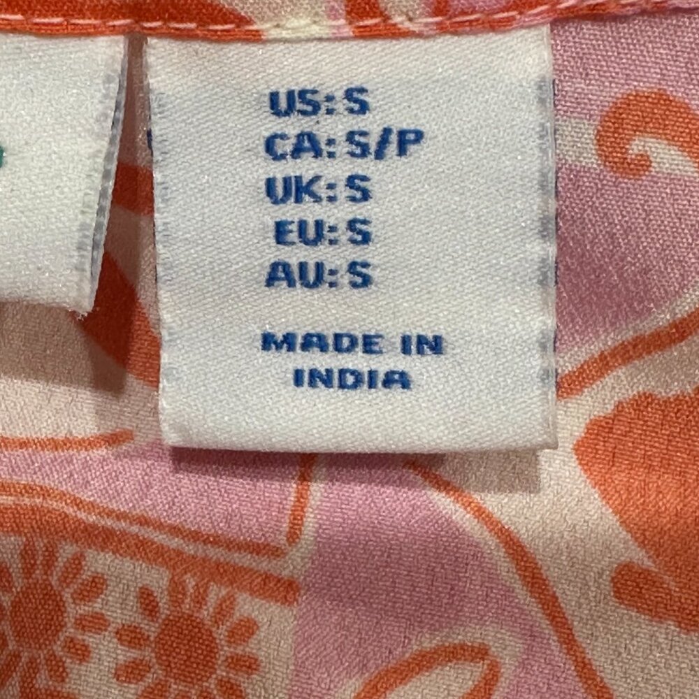Sigrid Olsen Sleepwear Pajamas Set Small Pink Orange Beach Shorts Collar Button‎ - Picture 8 of 9